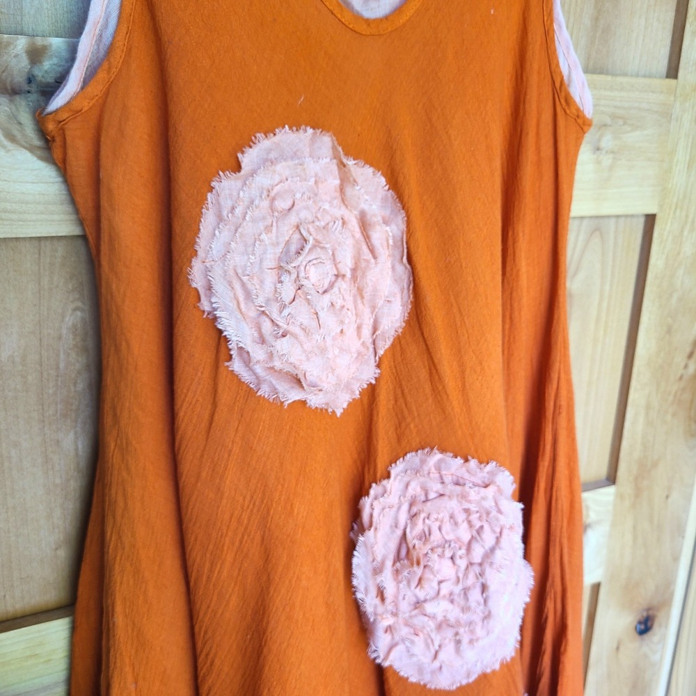Unbranded 100% Cotton Large Orange Sleeveless Midi Boho Flowy Dress Festival L - Picture 5 of 9